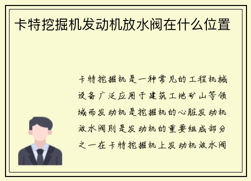 卡特挖掘机发动机放水阀在什么位置