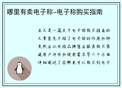 哪里有卖电子称-电子称购买指南